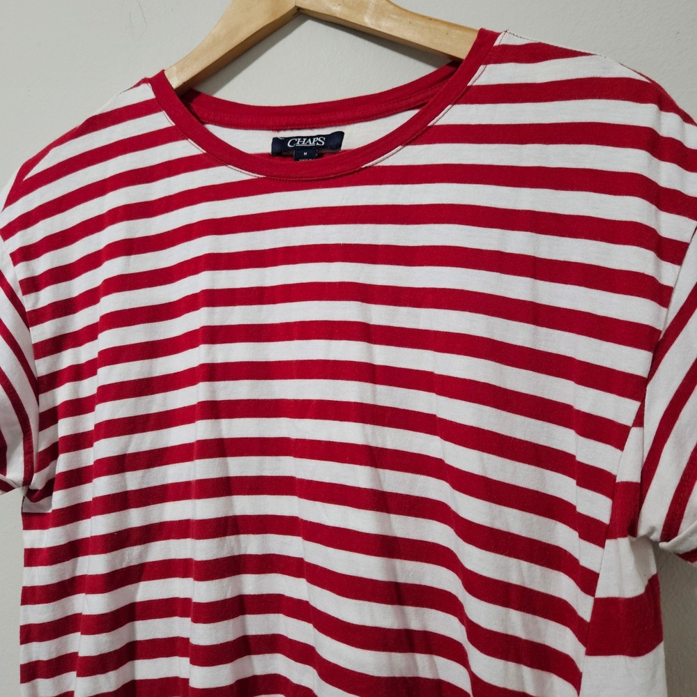 Chaps Red White Striped Side Tie Knot T-Shirt Short Sleeve Womens Medium - Picture 2 of 5